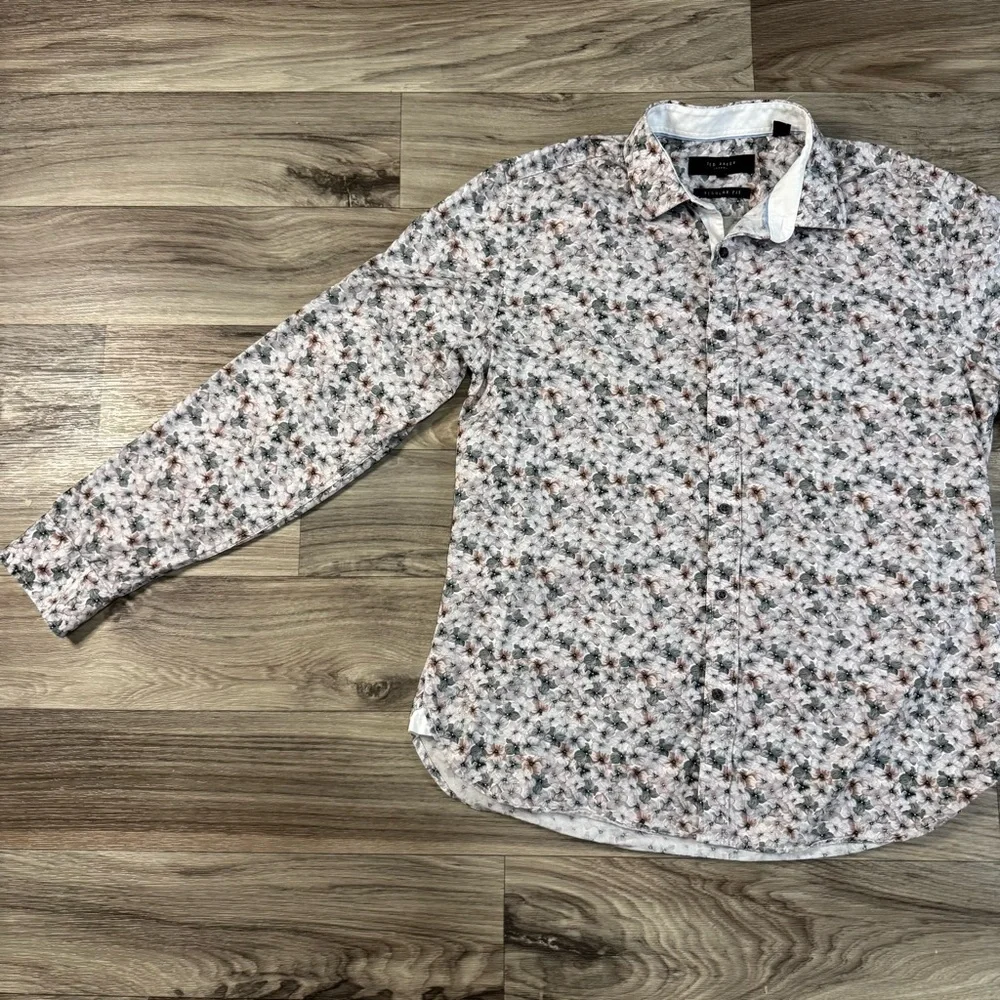 Ted Baker London Regular Fit Leaf Print Mens Button Down Shirt Size 16